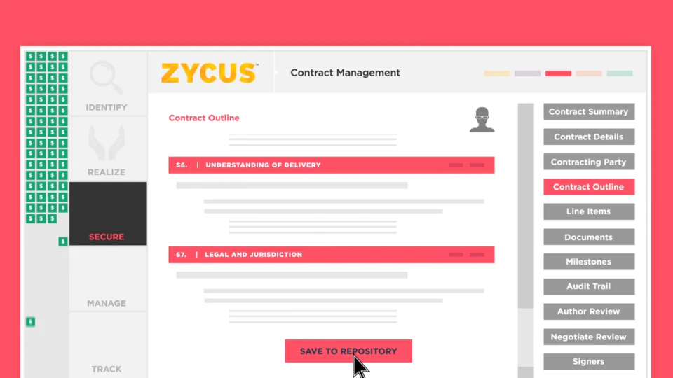 screenshot of Zycus Contract Management